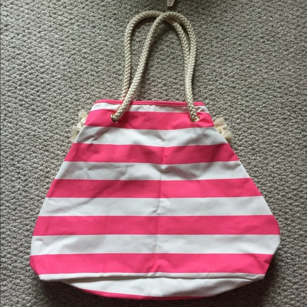 Victorias Secret Take Me To The‎ Beach Striped Rope Handle Tote Bag NEW